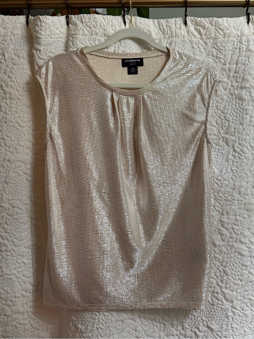 Liz Claiborne Metallic Champagne Scoop Neck Shell